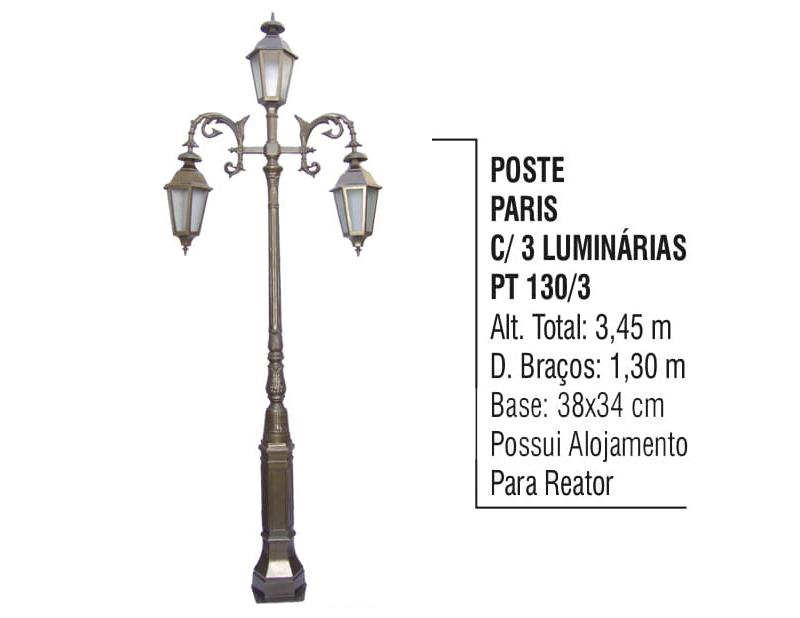 Poste Paris com 3 Luminárias