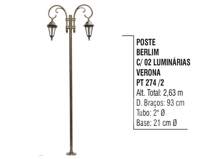 Poste Berlim com 02 Luminárias Verona