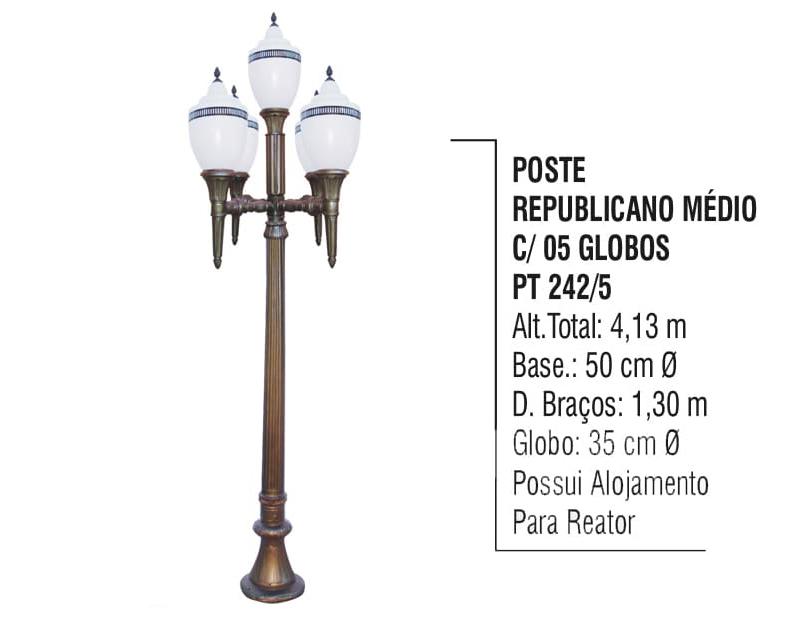 Poste Republicano Médio Com 05 Globos